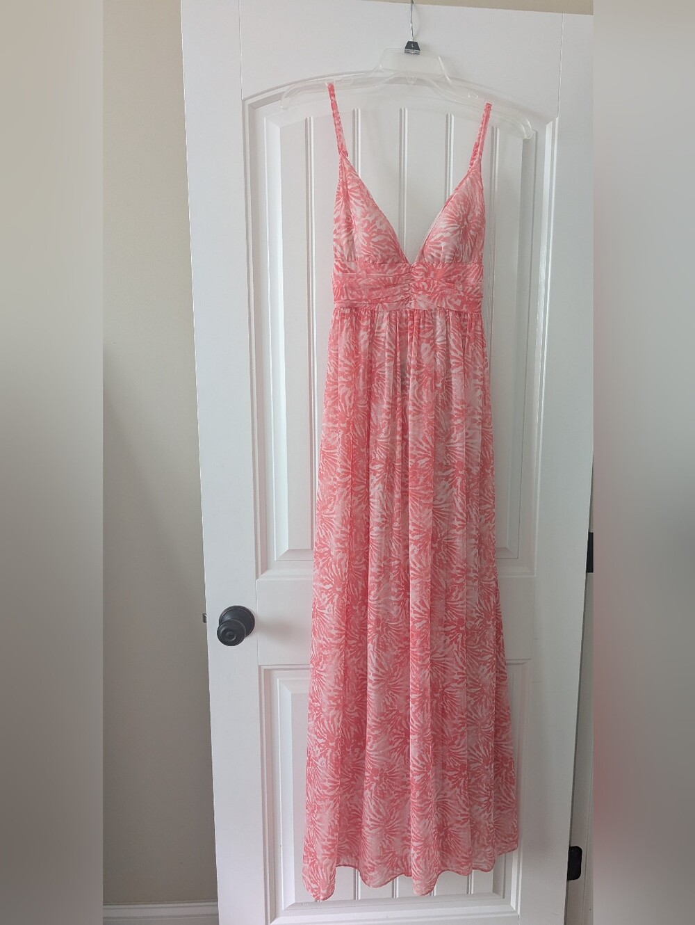 XS Moda International Coral Pink Floral Backless Maxi Dress